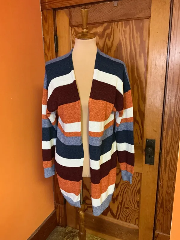 Boho Striped Long Cardigan Duster Cozy Fall Layer Rust Blue XL ECOWISH - Image 5