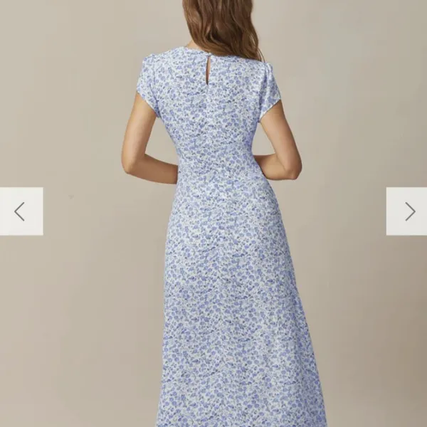 RIHOAS The Blue Round Neck Floral Slit Midi Dress 3 - Image 3