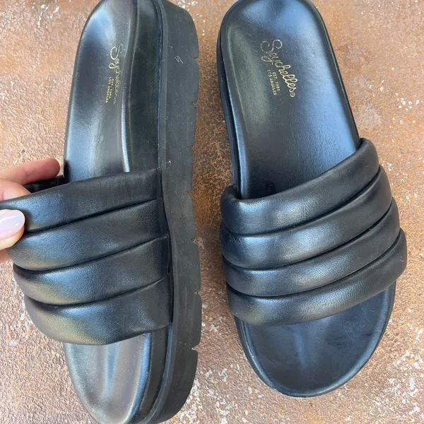 Seychelles platform quilted Vibe Check Slide in black Leather sz 9 - Image 3