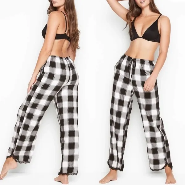 Victoria's Secret Black White Metallic Plaid Preppy Loungewear Pajama Pants S - Image 2