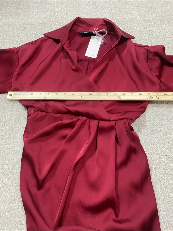 Vici Burgundy Satin Twist-Waist Midi Dress Size Xs - Image 11