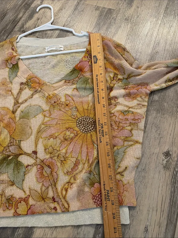 Anthropologie The Dreamer Floral Print Linen-Blend V-Neck Sweater Lightweight S - Image 9