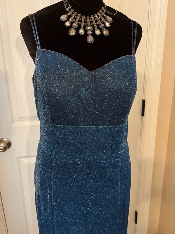 Vintage glitter blue formal evening dress - Image 2