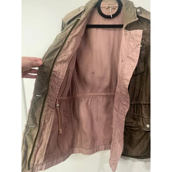 Free People Washed Olive Distressed Surplus Utility Jacket Pink Faded Small - Image 11