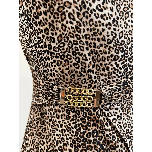 White House | Black Market Cheetah Print Faux‎ Wrap Dress Chain Detail Animal Print XS NWT Chic - Image 3