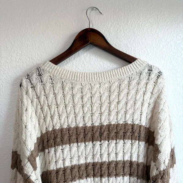 Pilcro by Anthropologie Womens Sweater Longline Ivory Beige Stripe Size XL - Image 5