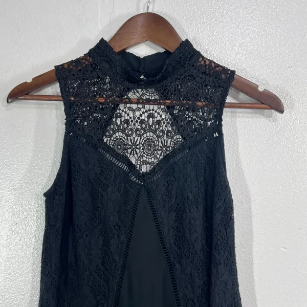 Abercrombie & Fitch‎ Lace Mini Dress XS Black Sleeveless High Neck Boho Gothic - Image 6