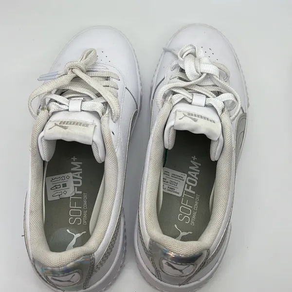 Puma Carina Iridescent High Platfrom Low Top Sneakers White/Silver Women's 8.5 - Image 6