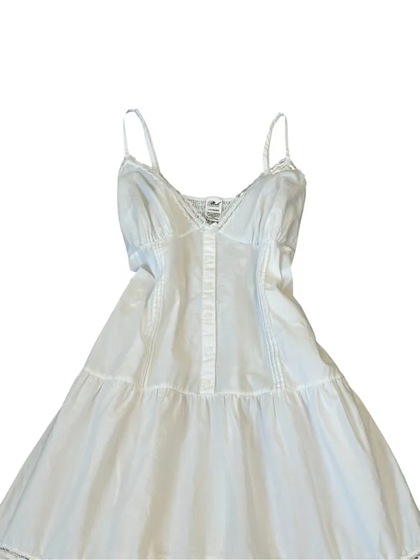 Frankie’s Bikinis White Cotton Cottagecore Bohemian Midi Dress Coquette Large - Image 3