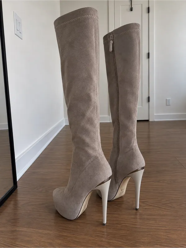 Bebe Monogram Platform Stiletto Knee-High Boots - Image 3