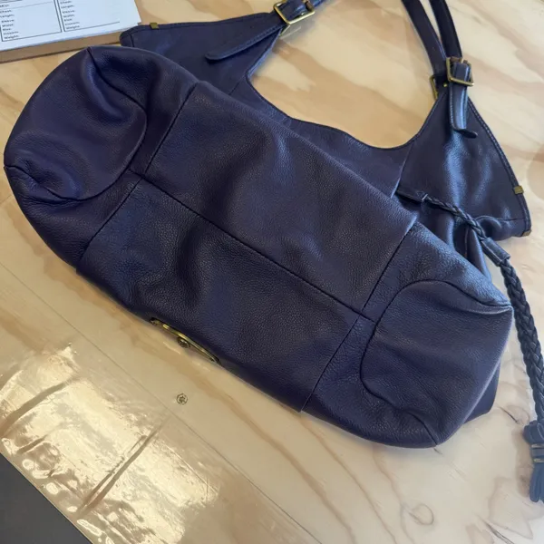 Elliott Lucca Sintra Purple Leather Hobo‎ Bag Braided Tassel Large Tote Purple - Image 6