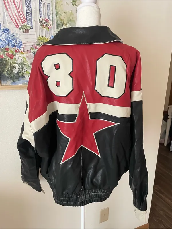 Edikted North Star Faux Leather Jacket Black Red Racing Biker Bomber M New - Image 6