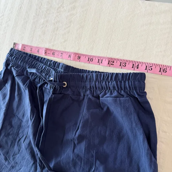 Women's Pull On Elastic Waist Navy Blue Linen Cotton Style Pant Size M #260692 - Image 5