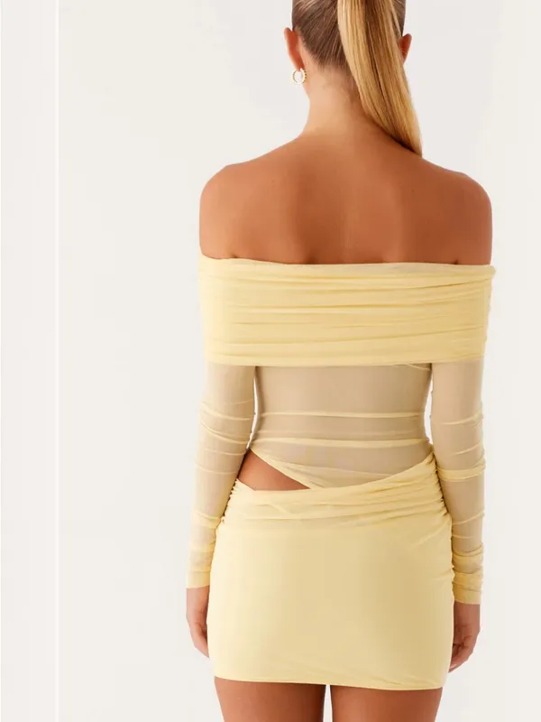 Peppermayo No Doubt Mini Dress Off Shoulder Mini Dress in Yellow - Image 3