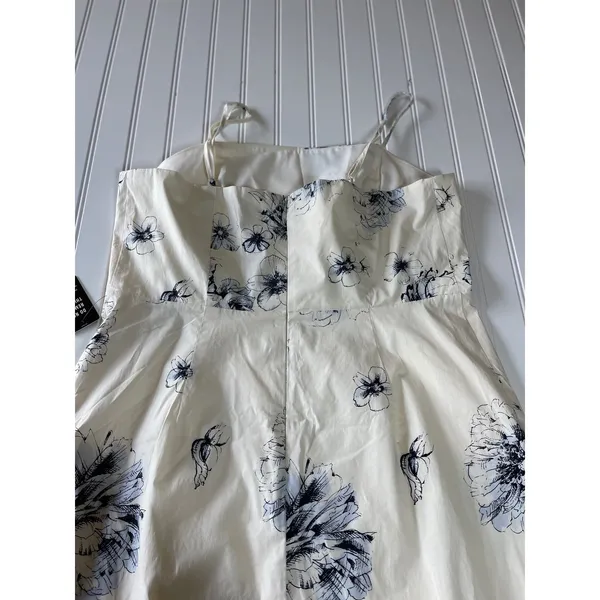 Express Womens Floral Tiered Midi Party Date Dress Cream Navy Blue Size L NWT - Image 9
