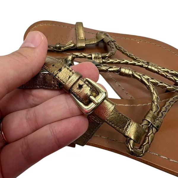 Lauren Ralph Lauren Metallic Bronze Braided Strappy Thong‎ Sandals Size 6B - Image 5