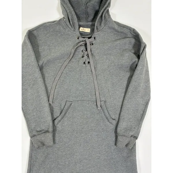 Hollister Womens S Gray Lace Up Longline Tunic Hoodie Sweatshirt Y2K - Image 9