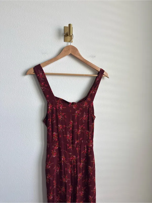 Madewell Apron Bowback Jumpsuit Red Floral Wide Leg Open Back Size 2 - Image 7