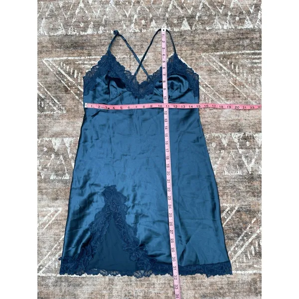 Teal Blue Satin Lace Slip Dress Chemise M Y2K Lingerie Aesthetic Feminine Coquet - Image 10