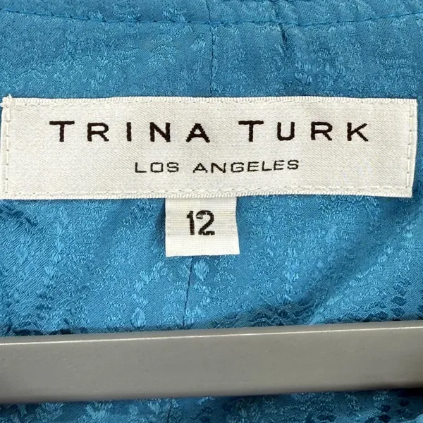 Trina Turk Los Angeles Teal Blue Ruffle Sleeveless‎ Top Women's Size 12 - Image 5