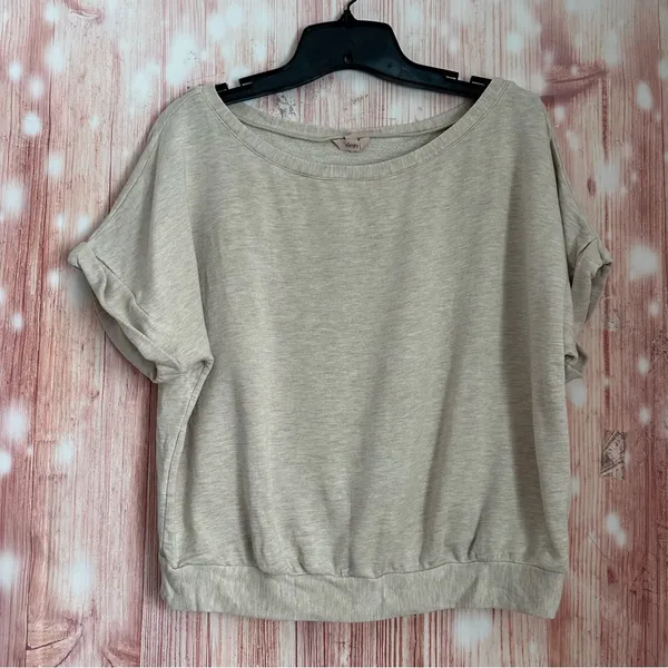 Eberjey Softest Sweats The Short Sleeve Sweatshirt Oatmeal Heather Size M - Image 2