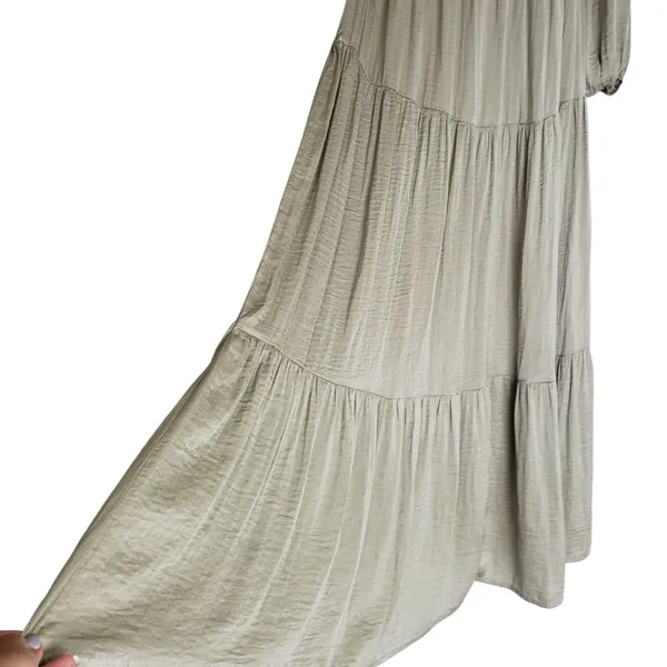 Anthropologie Mable Twist Cutout Tiered Maxi Dress Medium Green Puff Sleeve - Image 13