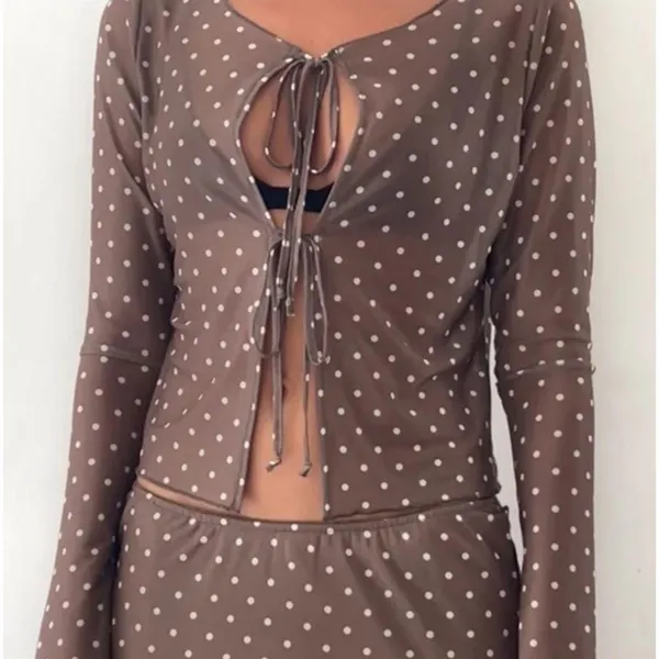 Motel Rocks Araceli Brown Polka Dot Tie-Front Top - Image 6