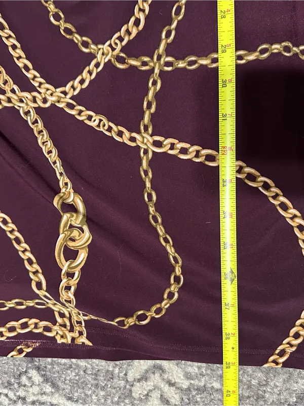 Lauren Ralph Lauren Women’s Size 6 Burgundy Gold Chain Link Print Sheath Dress - Image 9