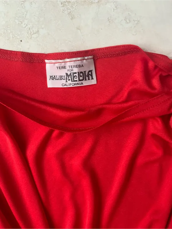 Vtg Bold Red Gathered-Waist Maxi Dress sz Sm-Med - Image 6