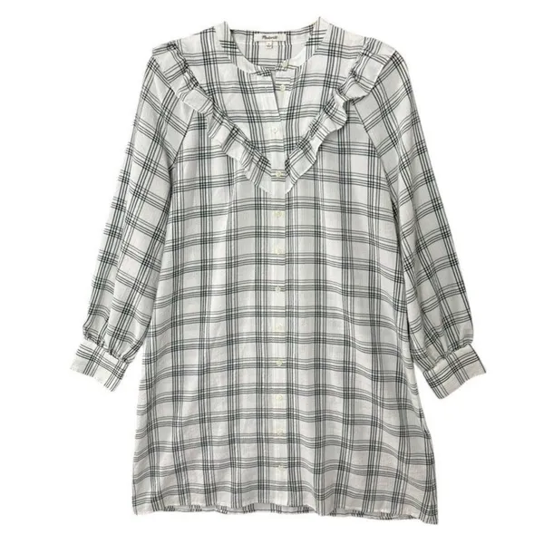 Madewell Shirt Dress Size Small Plaid Ruffle Long Sleeve Button Down Western - Image 5
