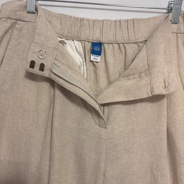 Old‎ Navy Taylor Wide Leg Trousers Womens L Beige Linen Blend High Rise Office - Image 5