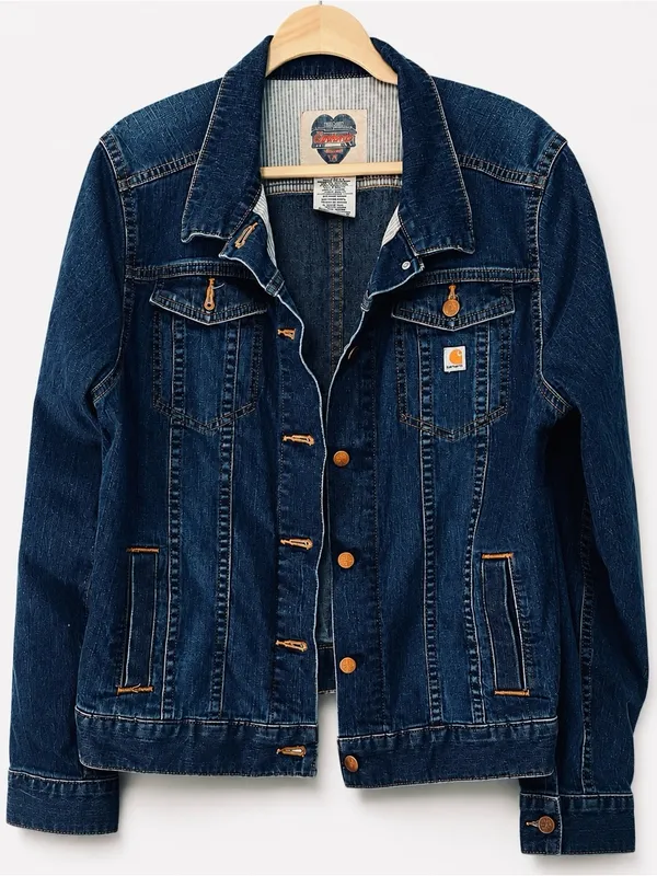 Vintage Carhartt Women's Denim Jacket Indigo Blue Size SP Pockets Light Wash - Image 2