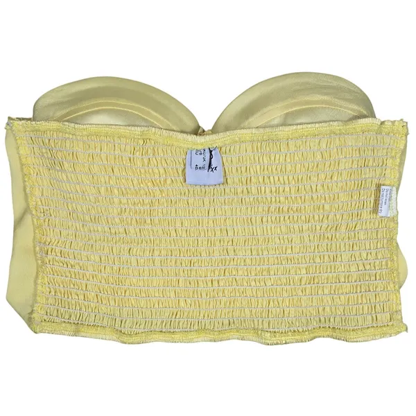 Princess Polly Yellow Satin Bustier Crop‎ Top US 8 Strapless Smocked Back - Image 4