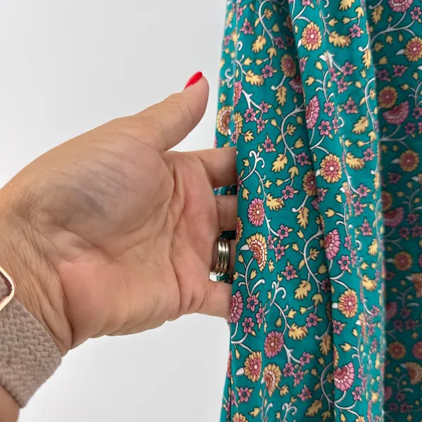 Natural Life Avery Midi Dress‎ Boho Floral Button Front Teal Orange Rayon XS/S - Image 4