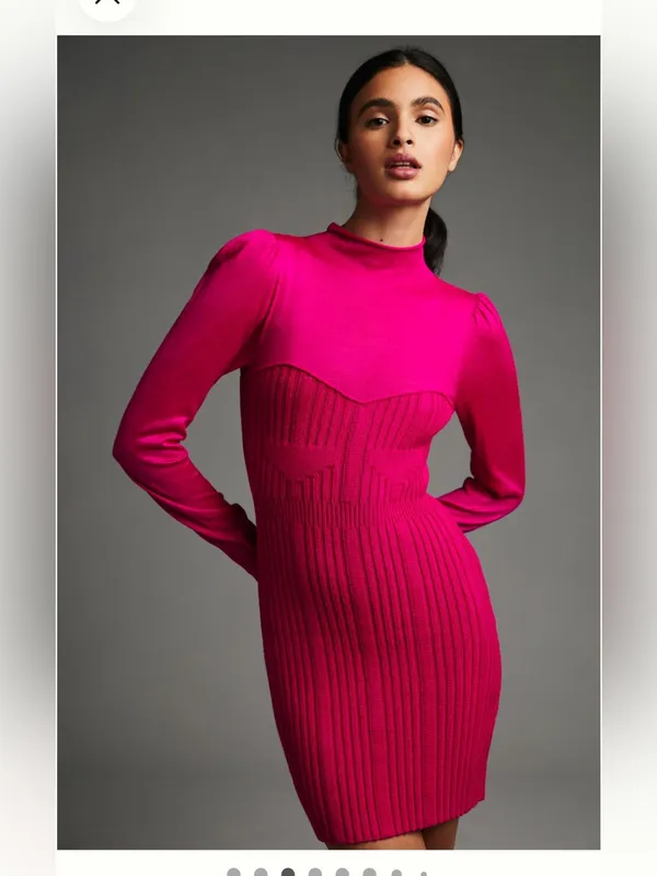 By Anthropologie Turtleneck Sweater Dress Size XXS Petite Pink - Image 3