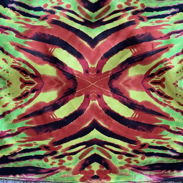 Y2K Zum Zum Niki Livas Neon Animal Print Sequin Halter Maxi‎ Dress XS Open Back - Image 14