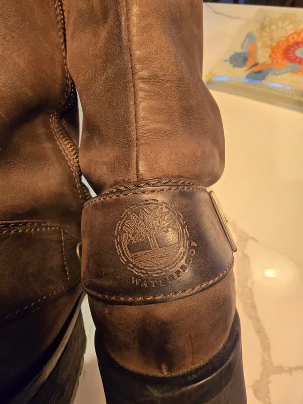 O Timberland Waterproof Leather Brown Tall Boots with Buckle and Side Zip(b) - Image 4