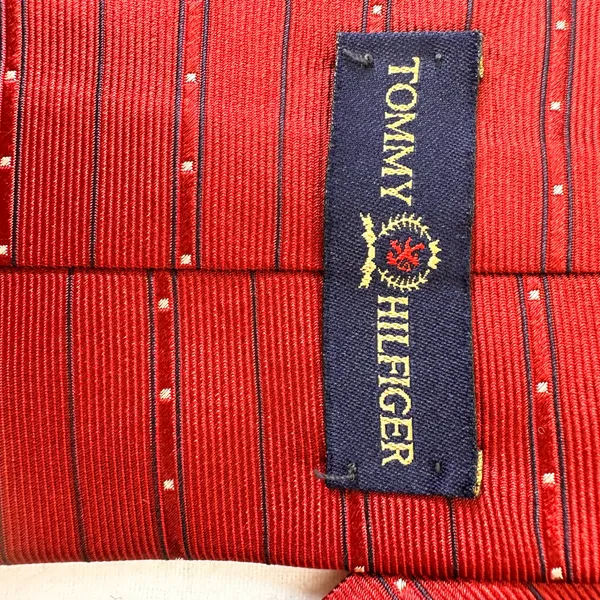 Tommy Hilfiger Man's Silk Tie Red Striped Vintage Designer Classic Cravat Office - Image 4