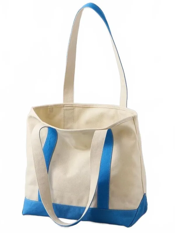 AE Off-Duty Rainy Day Café Tote Bag American Eagle NWT Natural/Blue - Image 3