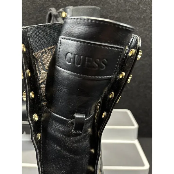 GUESS Women's Grows-R Ankle Boots Knit Logo‎ Platform Black/Tan Size 7.5M - Image 7