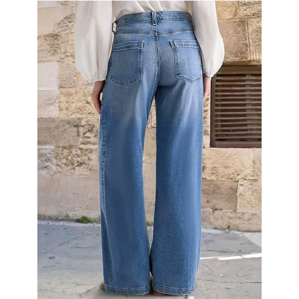 Flamingals Sz 2XL Wide Leg Jeans Mid Waist Baggy Stitch Decor Washed Pants New - Image 16