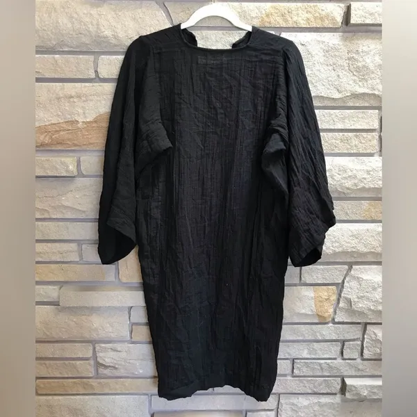 Anthropologie Sunday Atelier Caftan Coverup Dress Black Slub 100% cotton Pockets Coastal Small - Image 11