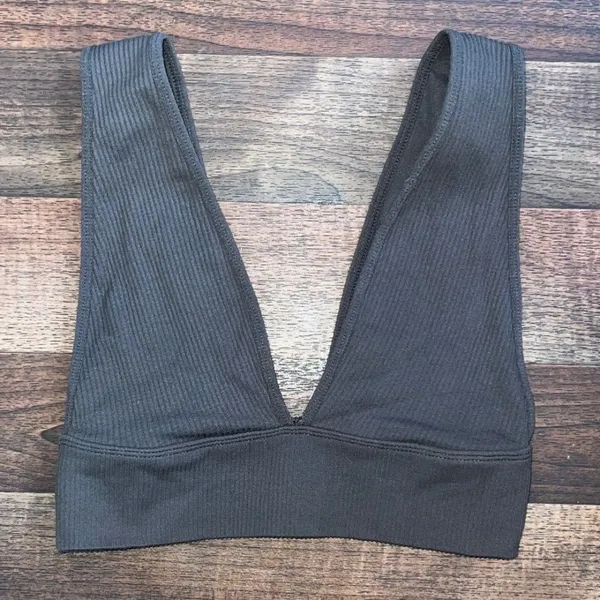 Garage Deep V-Neck Ribbed Bandeau - Gray - Image 5