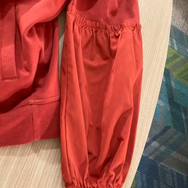 Athleta On My Way Triumph Double Zip Hoodie Hooded Sweatshirt Medium Orange - Image 2