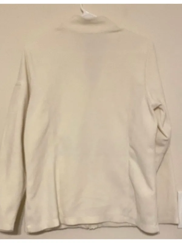Women's L.L. Bean Fleece Sweater Full Zip White Ivory Size Medium 0FPU4‎ - Image 3