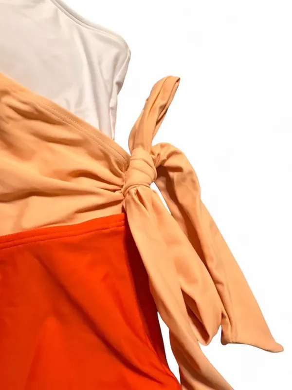 Cupshe Two-Tone Orange Tie-Side One-Piece Swimsuit Sz XS - Image 4