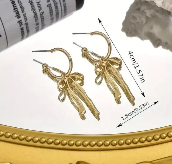 Coquette bow dangle drop earrings coquette bow jewelry trendy bow earrings gold, stocking stuffer - Image 4