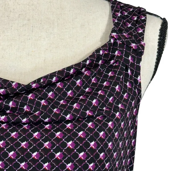 WHBM Small Top Geometric Sleeveless Stretch Draped Neck Ruched Sides Purple - Image 2