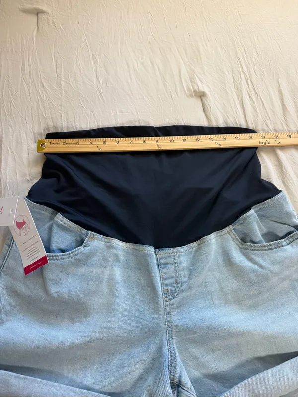 Isabel Maternity Shorts Women Size 14 Light Wash Denim Midi High Rise Over Belly - Image 4