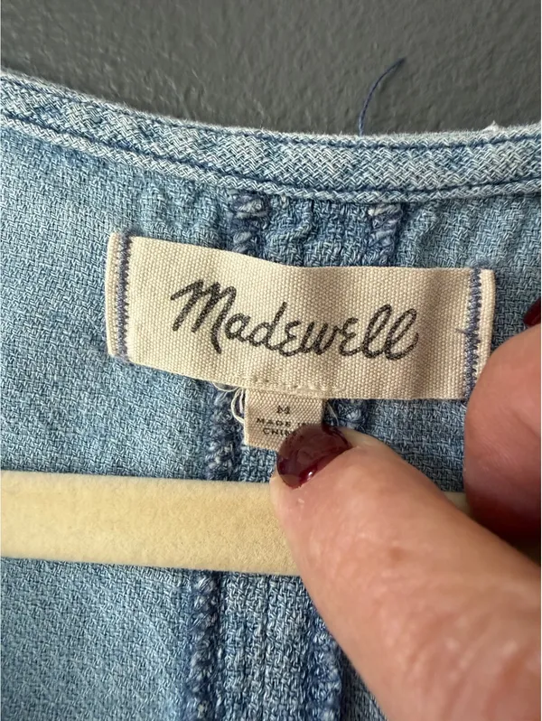 Madewell Light Wash Denim Dress with Long Sleeves and Tie Cuffs - Image 3